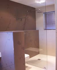 Frameless screen with glass shelf