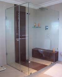 Custom frameless showers hinged door with panels